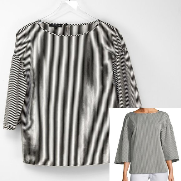 Lafayette 148 Gwendolyn Blouse 100% Cotton Chatham Stripe Black White Size Small - Picture 1 of 6